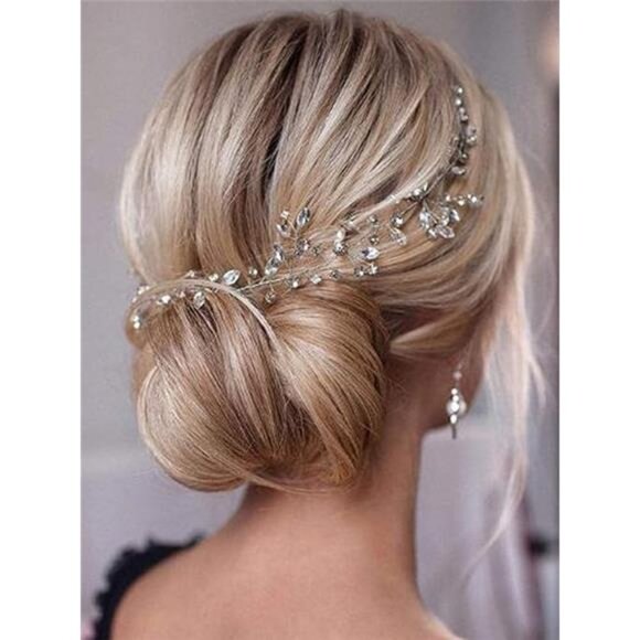 Bride Wedding Rhinestone Hair Vine Bridal Silver Hair Piece Crystal Headband - Picture 7 of 7